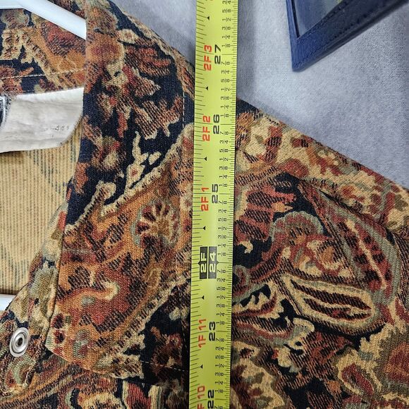 VTG Snap Front Western Shirt Micro Velvet Paisley Rib texture Sz L Studio West - Picture 7 of 7